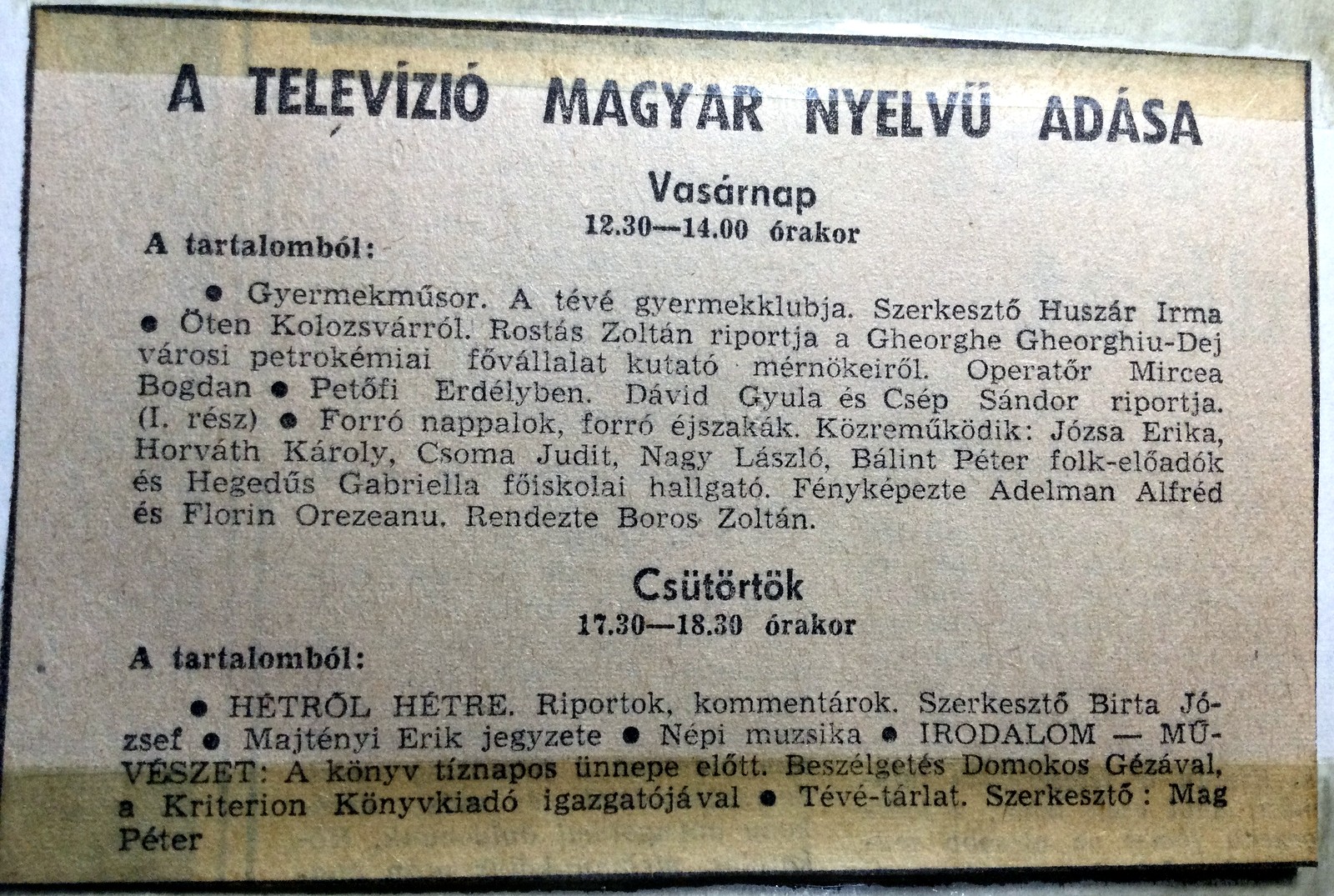 forró nappakok a músorban